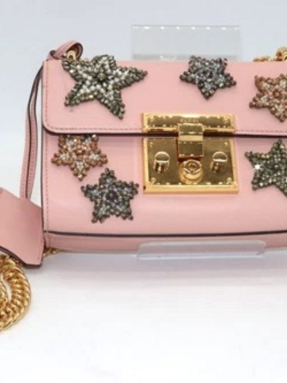 Gucci Calfskin Crystal Star Embroidered Padlock Shoulder Bag - Pink